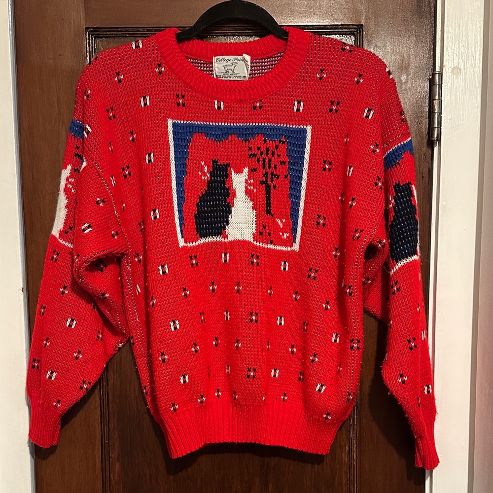 Vintage College Point Cat Sweater